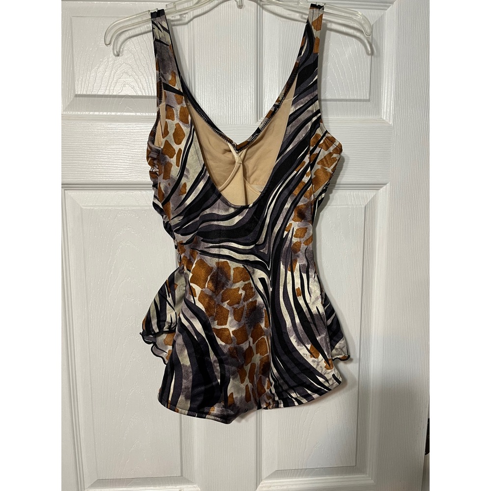 Animal-Print One-Piece Swimsuit in Brown and Black